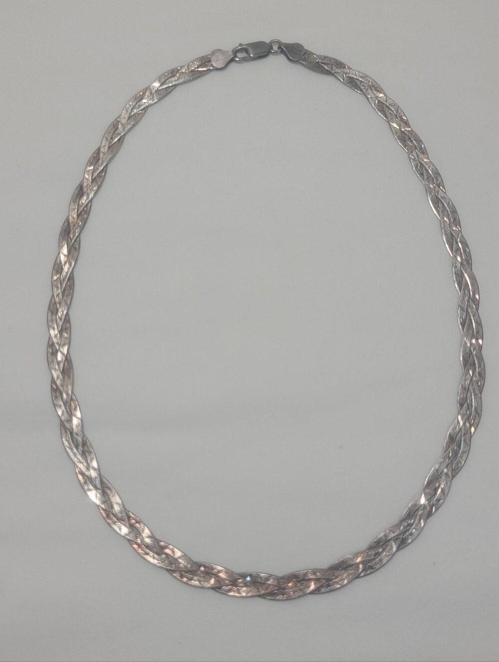 Italy 925 Sterling Silver Gold Washed Braided Herringbone Chain Necklace